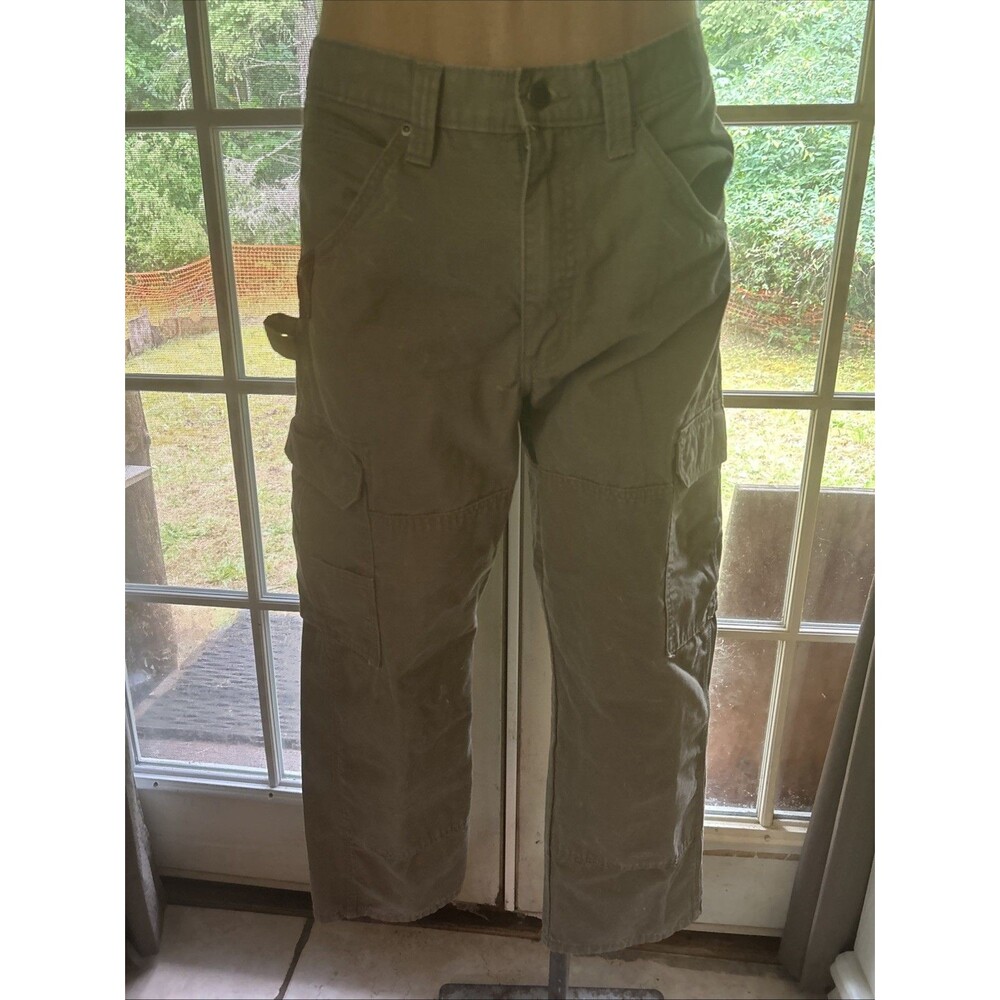 Wrangler Men's Olive Green Workwear Pants Cotton Blend Size 34 X 30 Straight Leg